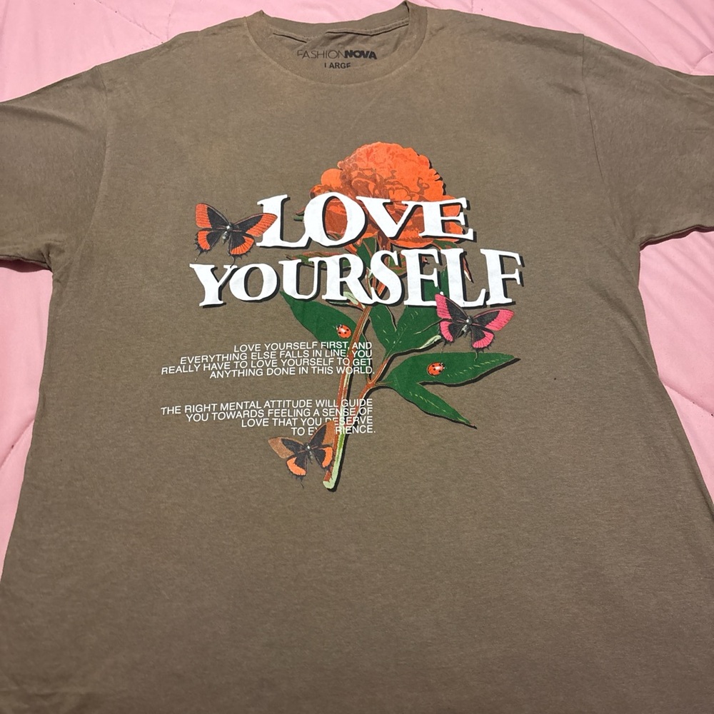 Fashion Nova Brown 'Love Yourself' Tee